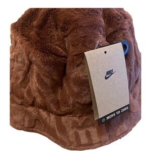 Nike Apex Bucket Hat Faux Fur Brown "Move to Zero" Logo Size L
